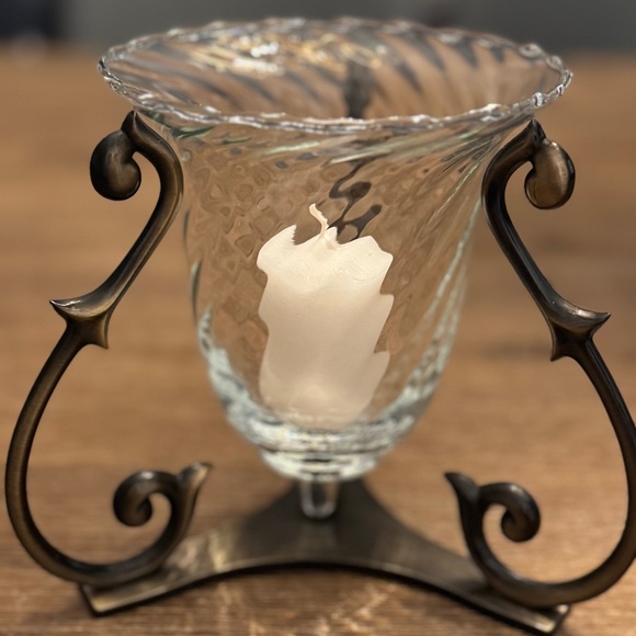 Vintage PartyLite Rustic Bronze " Villa Hurricane " Glass Tabletop Candle Holder - Picture 3 of 6